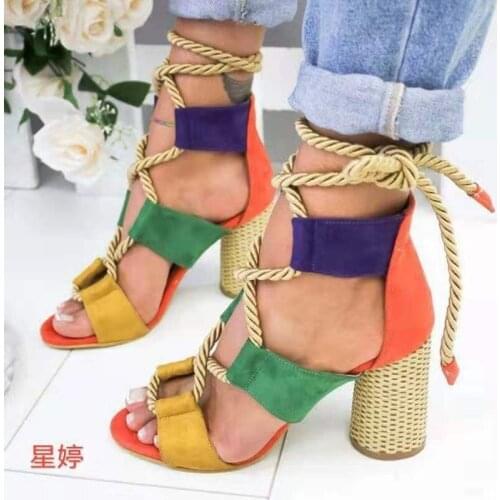 Summer New Women Sandals Lace Up Shoes Woman Heels Sandals Pointed Fish Mouth Gladiator Sandals Woman Pumps Hemp Rope High Heels