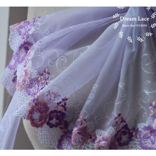 2yards/lot 9.46Inches Wide Embroidered Tulle Lace trim mesh lace trim~purple ~lovely~High Quality
