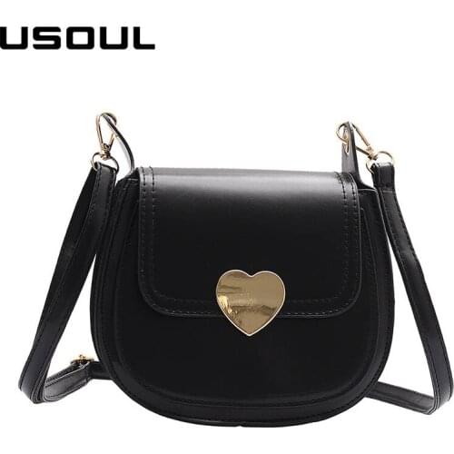 USOUL 2020 spring women handbag pu leather female small crossbody bags woman heart flap bag vintage black brown bolsa feminina