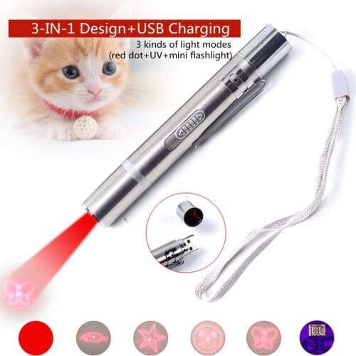 3 in 1 Funny Pet Cat Toys Usb Rechargeable Mini Flashlight Laser Led Pen Light Red Dot Chaser Interactive Cat Light Pointers