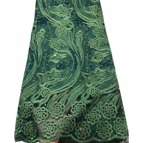 Green 2021 African Net Lace Fabric, High Quality Elegant Nigerian Wedding Lace Fabrics 5Yards Stones French Tulle lace YSH075