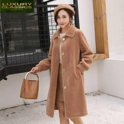 Sheep Shearing Jacket Natural Women Real Fur Wool Parka Long Overcoat Autumn Winter Coat Female Spring Clothes LWL1361