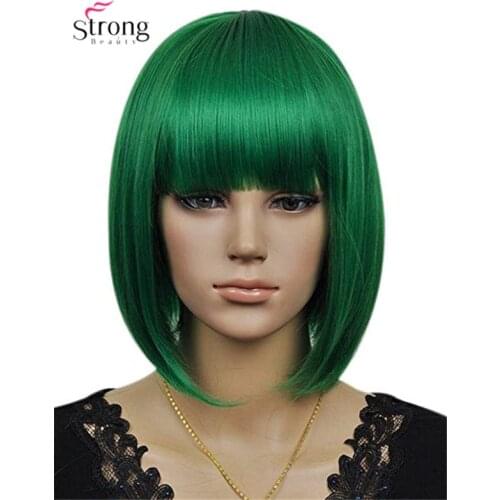 Womens Cosplay Party Synthetic Fiber Short Straight Dark Green Bob Hair Full Wigs