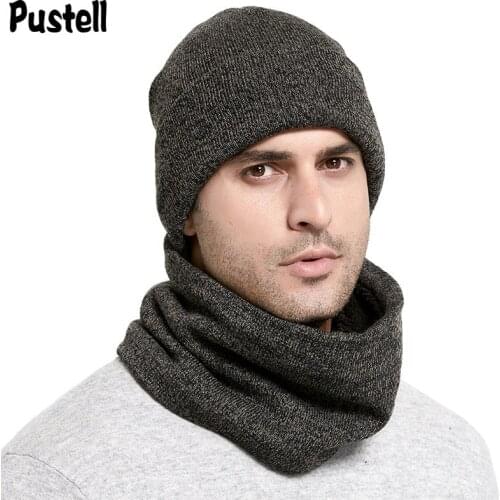 Winter Knitted Hats Scarf Set Thicken Plus Velvet Unisex Warm Beanies Soft Men Women Cotton Solid Scarf Hat Kit