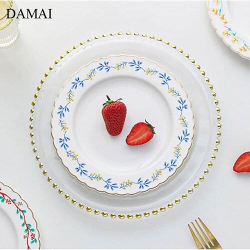 Golden Stroke Ceramic Plates Flower Vine Decorative Porcelain Snack Dessert Plate Dinner Dishes Hotel Restaurant Serving Tray