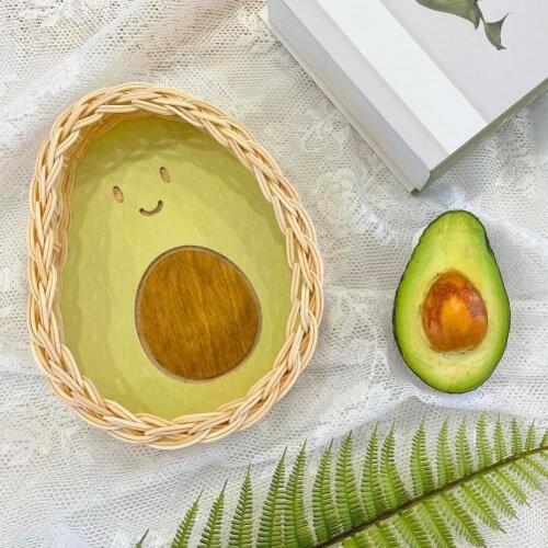 1 Set Creative Storage Basket Breakfast Bread Fruit Storage Tray Lovely Rattan Avocado shape trays Widely Applied for Home