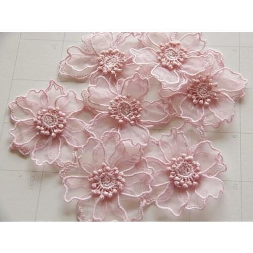 10pcsx 2Layers 3D Handmade Pink Floral Wedding Dress Applique DIY Garment Accessories Lace Fabrics