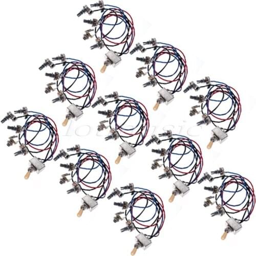 10Pcs Wiring Harness 2V2T 3 Way Box Toggle Switch Jack 4-500K Pot For Electric Guitar Replacement