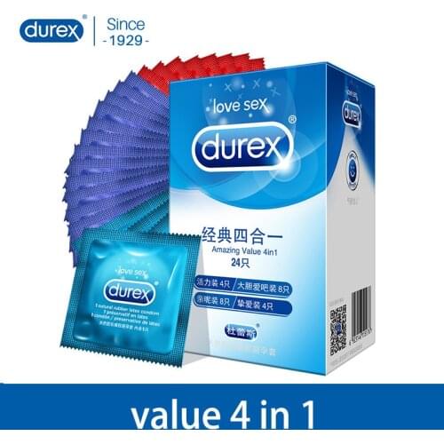 Durex 24 PCs Men Penis Sleeve Cock Condoms Natural Latex Extra Lubricating 4 Types 52mm Sexual Tool