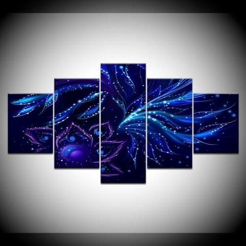 5 Pcs/set Abstract Blue Flame Pattern Vertical Wall Art Red Flower in Black Prints Canvas Wall Picture Home Decoration Artwork