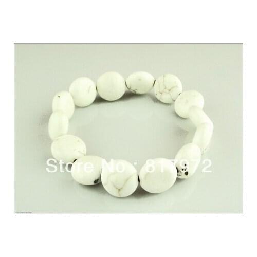 5pcs New fashion white oval stone howlite bead chunky bangle bracelet elasticity aadjustable party gift charm