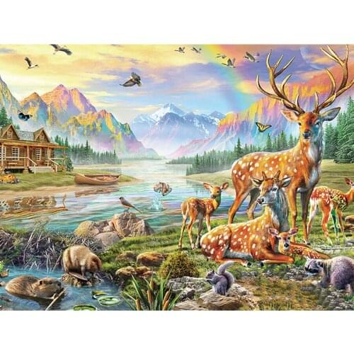 Full Drill 5D Diamond painting Deer animal mountains Embroidery Diamond Mosaic Wall Decoration Handmade house scenery N1514