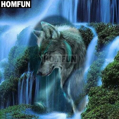 HOMFUN Full Square/Round Drill 5D DIY Diamond Painting "Waterfall Wolf" Embroidery Cross Stitch 5D Home Decor Gift A02710