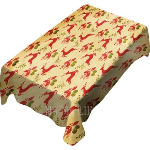 Seamless Christmas Tree With Elk Pattern Tablecloth On Yellow Background Indoor And Outdoor Art Decoration