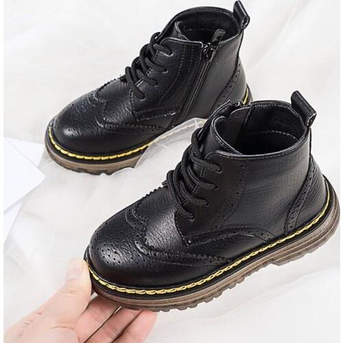Girls Toddler Boots Leather Waterproof Kid Teens Boots Fashion Solid Color Zip Rome Big Boys White Black Martin Boots Autumn