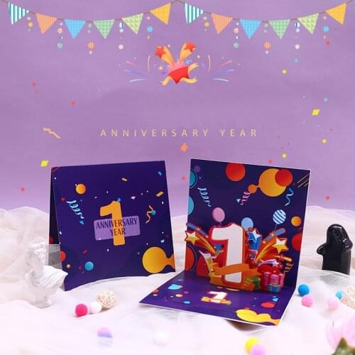 3D Handmade Colorful Print Cartoon First Anniversary Day Paper Invitation Greeting Cards Wedding Employee Creative Gift
