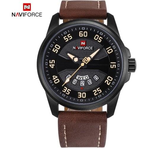 NAVIFORCE Quartz Mens Watches Military Sport Day and Date Display Waterproof Leather Strap Wrist Watches Male Relogio Masculino