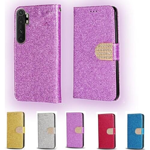 Luxury Glitter Diamond Flip Leather Wallet Phone Case For Xiaomi Mi Note 10 Lite Phone stand function cover with card slot