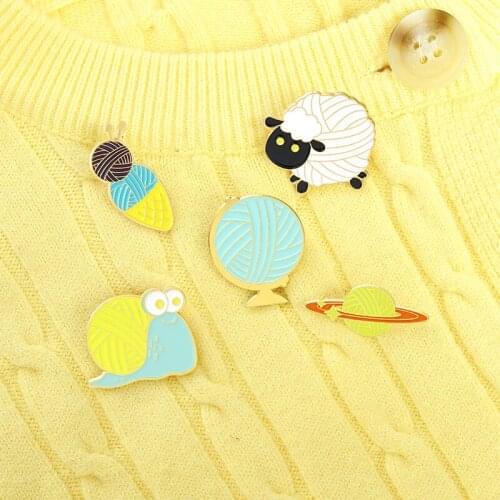 Custom Ball of Yarn Enamel Pins Planet Sheep Globe Ice Cream Snail Brooch Lapel Badge Bag Cartoon Jewelry Gifts for Kid Friend