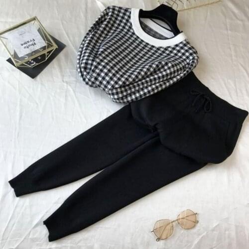 Two-piece Suit Retro Literary Style Sweater Women Autumn New Loose Pullover Sweater + Foot Pants Suit Two-piece Woman