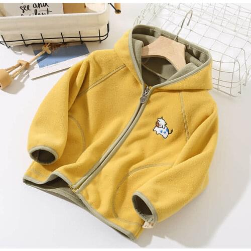 Hooded jacket tops boys and girls leisure sports double-sided polar fleece childrens clothing autumn new childrens fleece