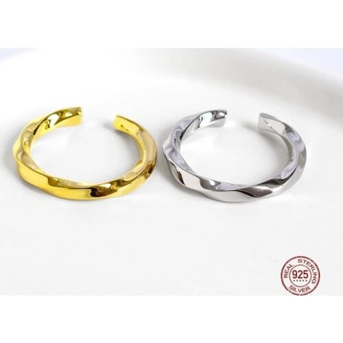 LKO Minimalist Twist Texture 925 Sterling Silver Adjustable Rings Finger Ring OL/Daily Personality Ring Jewelry Accessories