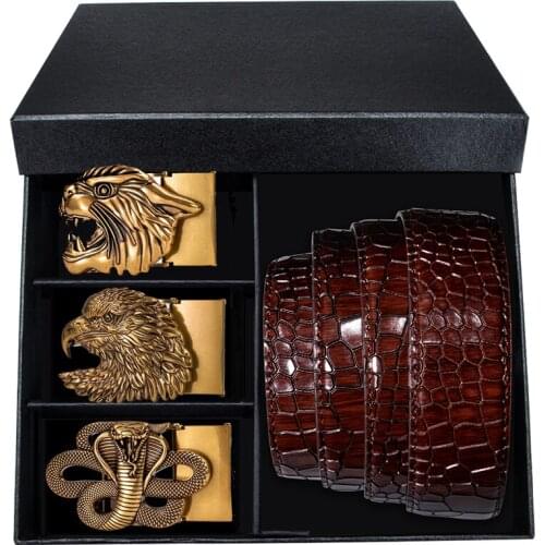 Hi-Tie Men High Quality Genuine Leather belts luxury Brand Gold Ceinture mens crocodile belts designer cinturones para hombre