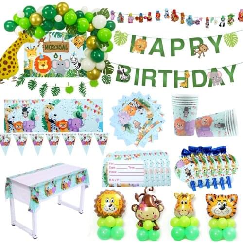 Cartoon Safari Party Animal Disposable Tableware Sets Baby Shower Birthday Jungle Party Supply Kid Boys Favor Birthday