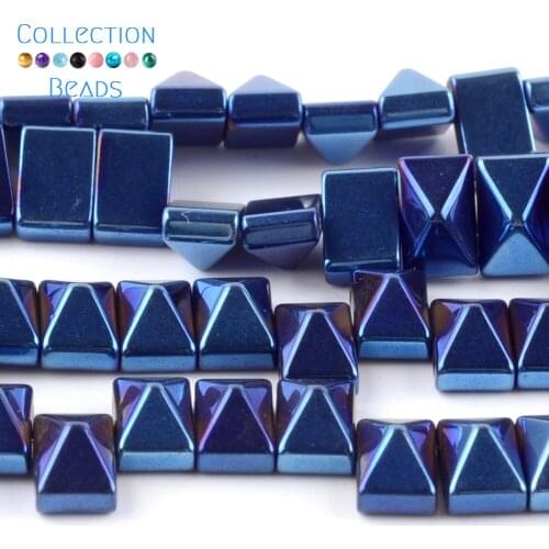 Natural Stone Blue Pyramid Double Hole Hematite Loose Spacer Beads For Diy Jewelry Making Bracelet Necklace Accessories 15