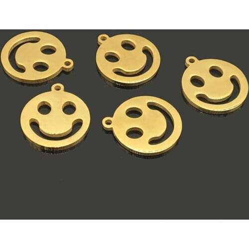 10pcs Smile Face Stainless Steel DIY Necklace Gold Pendant for Women Jewelry