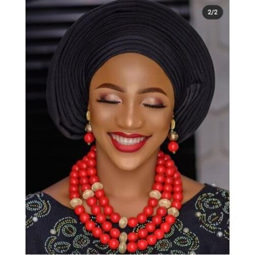 Luxury Red African Wedding Beads Jewelry Set 3 Layers Stone Beaded Bridal Costume Jewelry Set for Brides WE258