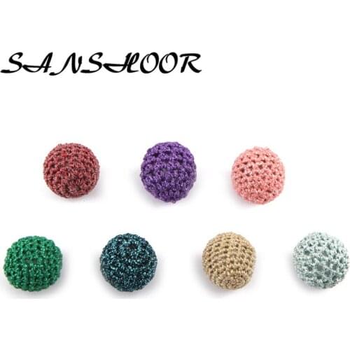 SANSHOOR 20mm Elegant Corlorful Crochet Beads Knitted Woolen Yarn Teether Bead Fit DIY Baby Chew Nursing Bracelet Necklace 50Pcs