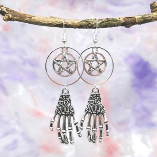 Skull Ghost Claw Pendant Women Men Hoop Earrings Vintage Witch Wicca Pentagram Earrings Exaggeration Unisex Punk Party Jewelry