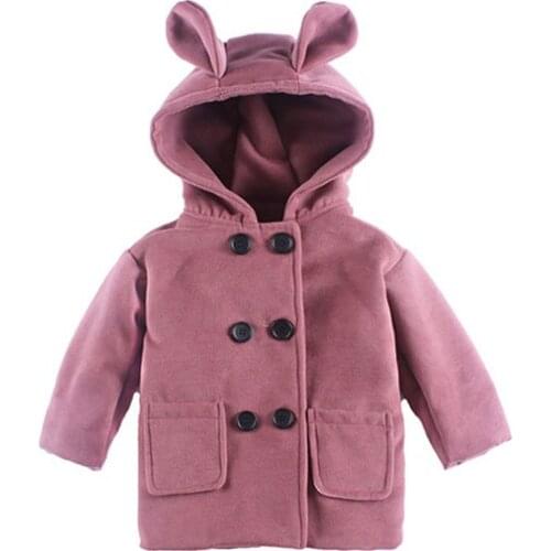 Girls woollen coat, Korean version of double-breasted thick childrens woolen coat