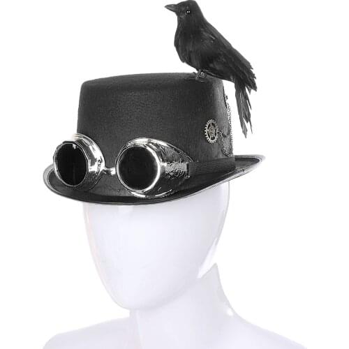Retro Gothic Steampunk Crow Hat Metal Gear Glasses Jazz Hat Music Festival Carnival Halloween Decoration Props Cosplay