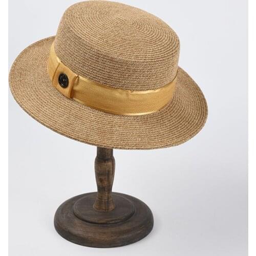 2021 Summer New M Letter Retro Ribbon Braided Flat Head Straw Hat Lady Hepburn Wide-brim Sun Hat Sunscreen Beach Hats