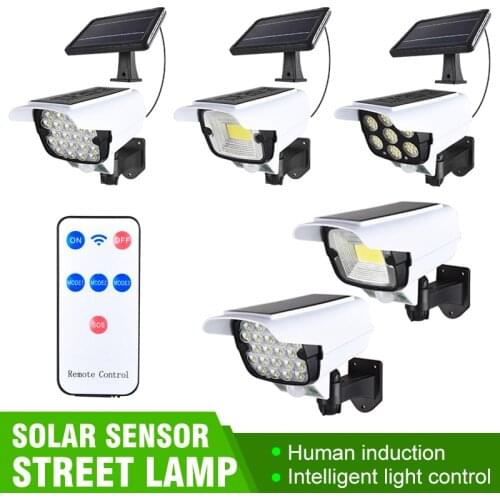 Solar Light Motion Sensor Security Dummy Camera Wireless Outdoor Flood Light IP66 Waterproof 77 LED Lamp 3 Mode For Home Garden