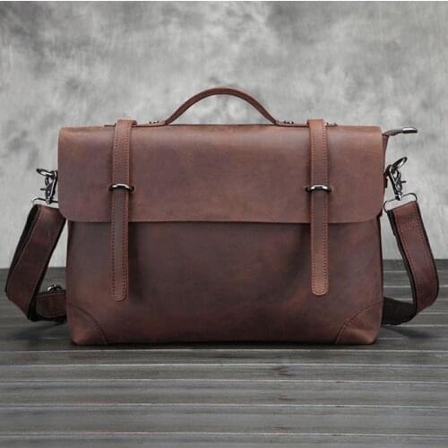 Crazy Horse Cowhide Men Cross Body for Men Tote Bag Handbag High Quality Vintage Messenger Shoulder Leather Men Bag