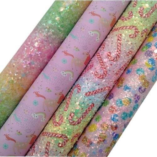 Polka Dots Candy Canes Printed Glitter leather, Rainbow Glitter Faux Fabric Vinyl Sheets For Bows Earrings DIY 21x29CM KM772