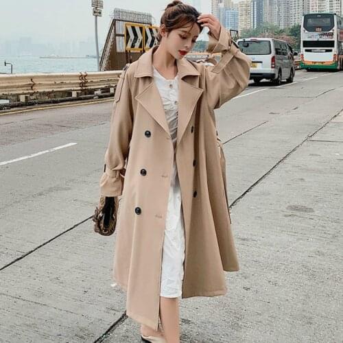 2020 Spring Autumn New Windbreaker Women Long Casual Trench Coat Ladiy Popular Sashes Solid Autumn Outwear HK317