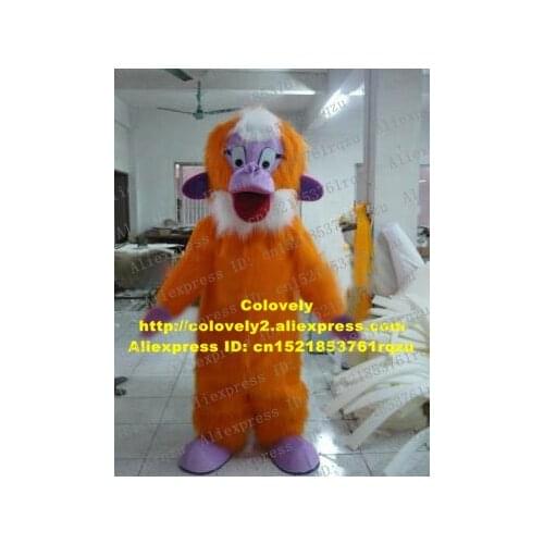 Visual Orange Long Fur Orangutan Gorilla Chimpanzee Ape Simian Monkey Mascot Costume Cartoon Character Pinch White Hair ZZ797 FS