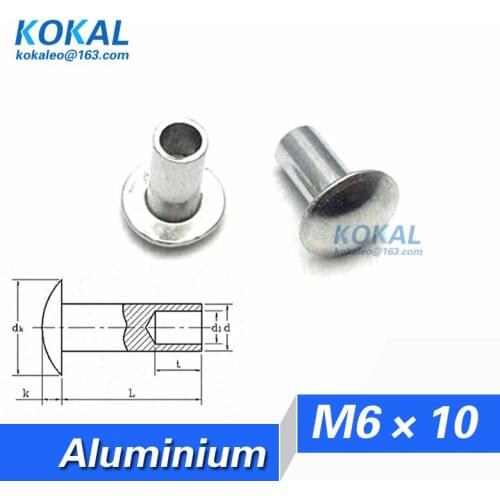 [YK-Al-M6*10]Free Shipping 20PCS M6 Series Aluminium Round Button Heaf half hollow rivets M6*10mm Aluminium rivets length 10MM