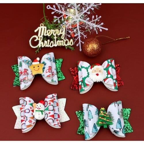 Baby Girl Santa Claus Shine Rhinestone Hairpin Christmas Tree Sequins Hair Clip Kids Christmas Hair Bow Accessories Decoration