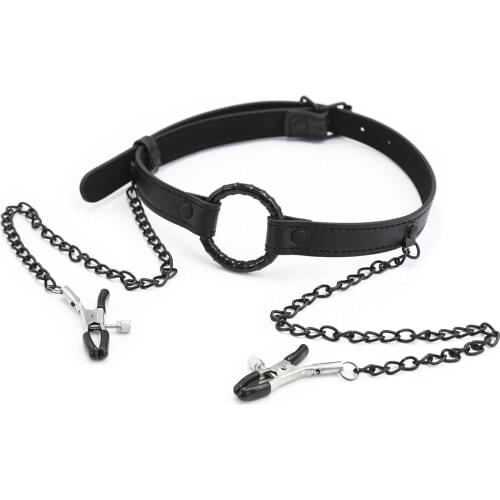 Adult Game Mouth Gag with Chain Nipple Clip O Ring Nipple Clamps Open Mouth Plug Sex Toys Adult Products BDSM Bondage Sex Games