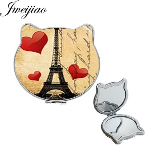 Youhaken Tower red heart Cat Ear PU Shaped pocket mirror Folding Mini Hand Mirror romantic gift espejo for wife girlfriend EF30