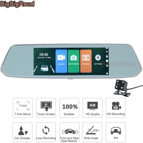 BigBigRoad For Peugeot 308 3008 405 406 407 408 4008 508 5008 607 Car DVR Dash Camera 7 Inch IPS Touch Screen Rear View Mirror