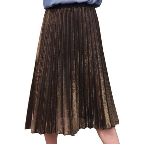 Add new Metal shine Length Long women summer skirts High Waist Female Clothes floor skirt Tutu Elegant brand mid calf A line
