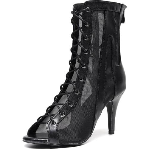 Ladies Ankle Latin Ballroom Dance Boots For Boots Female Women Salsa Dacing Shoes For Girls High Heel Pratice Latino For Woman