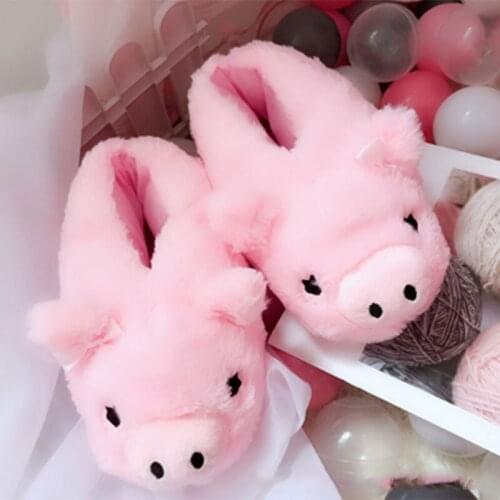 Women Home Slippers Cute Cartoon pig slippers Indoor Non-slip Warm Plush slippers for grils House Floor shoes Japanese style