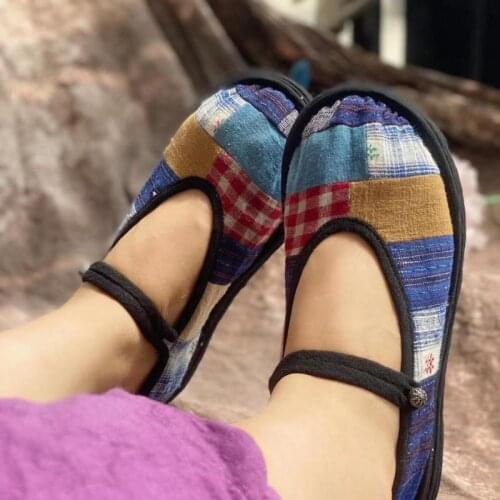 YourSeason Ladies Buckle Strap Cotton Fabric Shoes Mixed Colors 2021 New Handmade Casual Concise Women Embroidery Flats